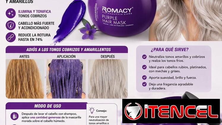 Mascarilla tonificante morada para cabello rubio, platinado y gris.