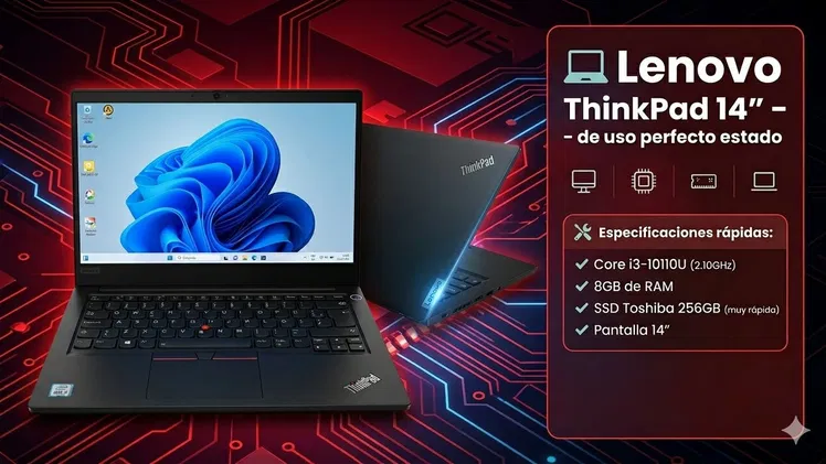 🎮⛩️Laptop Lenovo ThinkPad 14″ i3 de 10ma – de uso, en perfecto estado -💲320 USD🎸
