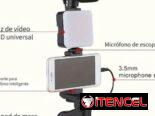 – Trípode para teléfono móvil con micrófono y luz led