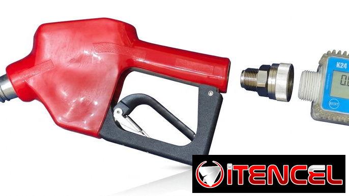 Pistola de combustible gasolina petróleo diesel aceite con medidor en litros galones y acoples a manguera
