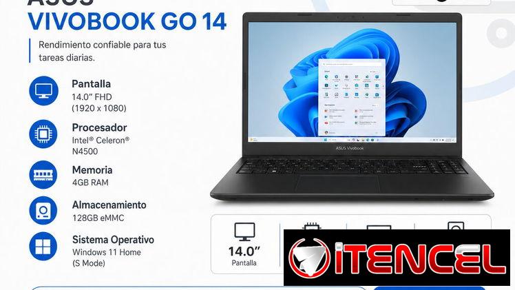Laptop ASUS VivoBook Go 14 14.0” FHD Intel Celeron N4500 4GB RAM 128GB eMMC Almacenamiento (Modelo: E410KA) – Negro ( N