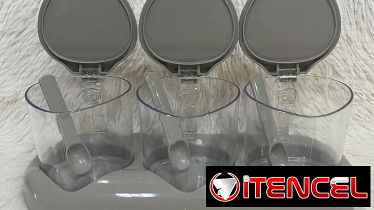 Set de 3 envases para especias con cucharitas en 3200 cup