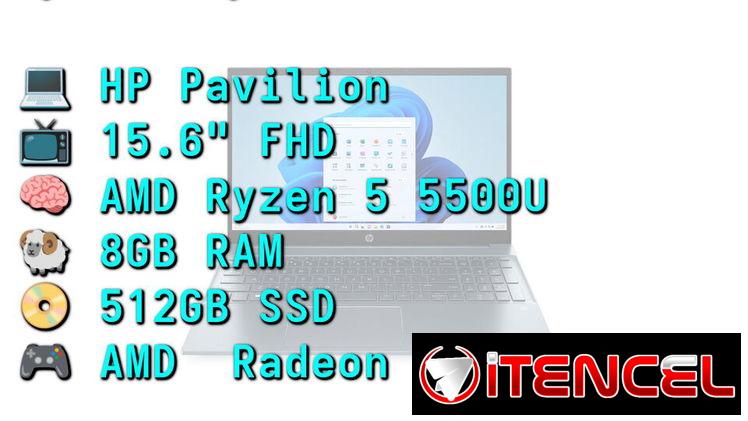 LAPTOP 🎁NUEVA🎁📦CAJA, HP Pavilion (15-eh1052wm), 15.6″ FHD IPS, AMD Ryzen 5 5500U, 8GB RAM, Radeon, 512GB SSD