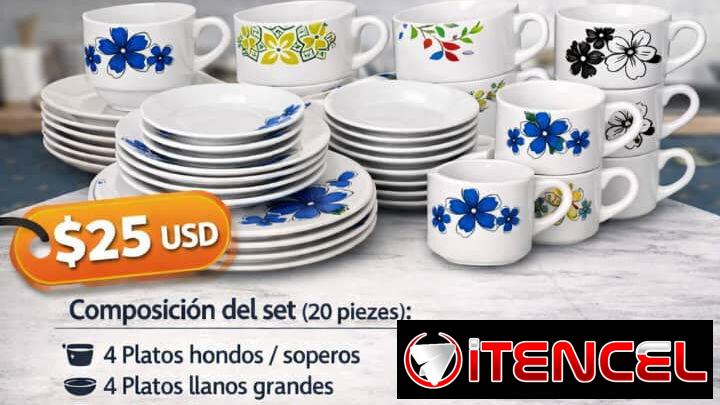 🍽️ *SET DE VAJILLAS DE CERÁMICA 20 PIEZAS*