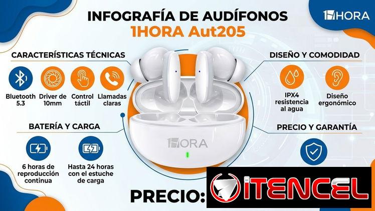 🎧 Audífonos Inalámbricos 1Hora AUT205  Disfruta tu música con comodidad y buen sonido en cualquier lugar 👌  🔹 Conexió