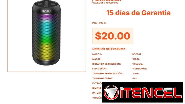 Bocina Bluetooth 1HORA: 3.5 Horas de Diversión con Bluetooth 5.1 Real VPT#-0353