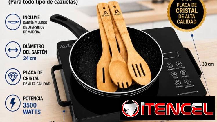 Cocina infrarroja con satén y utensilios