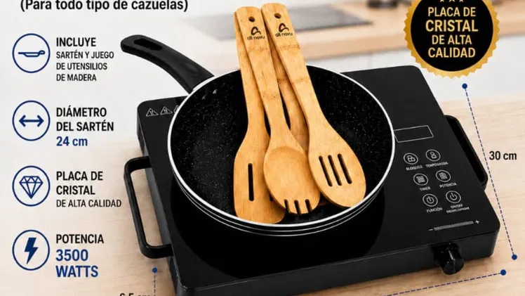 Cocina infrarroja con satén y utensilios