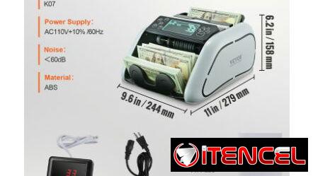 Contadora de Billetes VEVOR 1000 Billetes/min Detección UV MG IR DD Pantalla LCD Con Display Externo USD EUR Para Negoci
