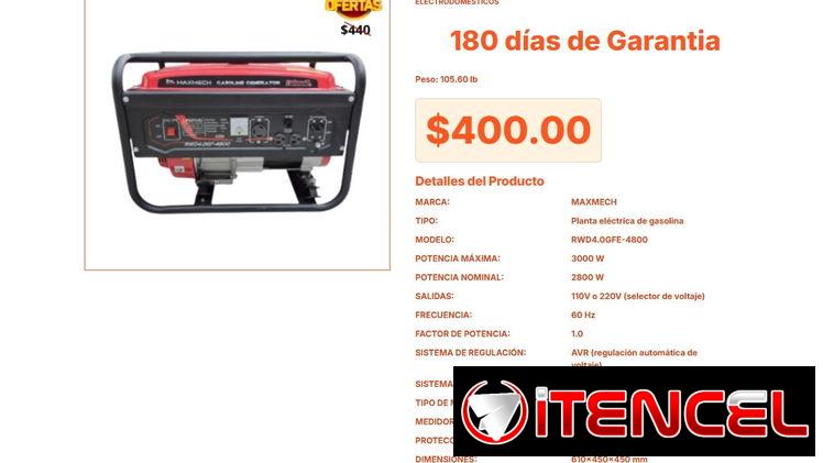 Generador a Gasolina Maxmech 3000W con Encendido Manual de Respaldo VPT#-0242