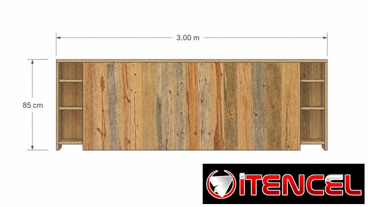 Espaldar de cama en Madera con estantes laterales