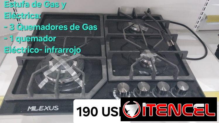 Cocina de Gas y Eléctrica: – 3 Quemadores de Gas 1 Quemador Eléctrico – Infrarrojo. Marca MILEXUS.  Domicilio Incluí