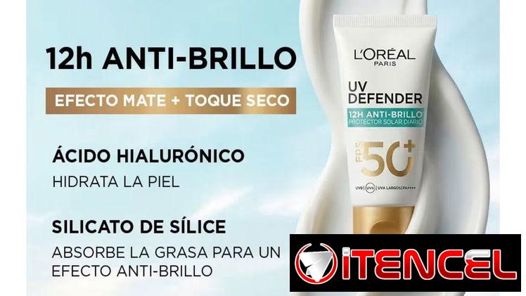 L’Oréal Paris UV Defender FPS 50+ 12h Anti-Brillo – Protector Solar Diario Fluido con Ácido Hialurónico y Efecto Mate