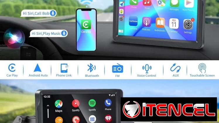 Estéreo portátil inalámbrico para automóvil Apple Carplay inalámbrico Android Auto, 7 pulgadas