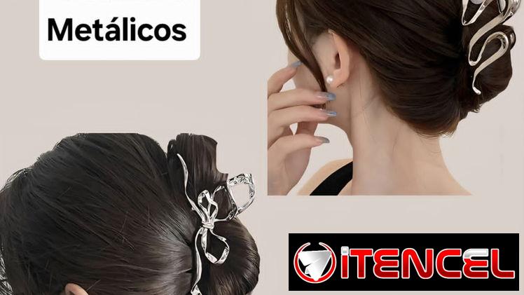 Pellizco de Metal color plateado con perla blanca 12. 5 cm Grande