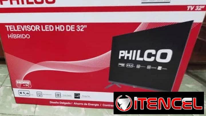 Televisor 32 pulgadas Marca PHILCO Hibrido con Cajita HD interna LED HD Alta Definición HDMI + PC precio $190 USD Transp