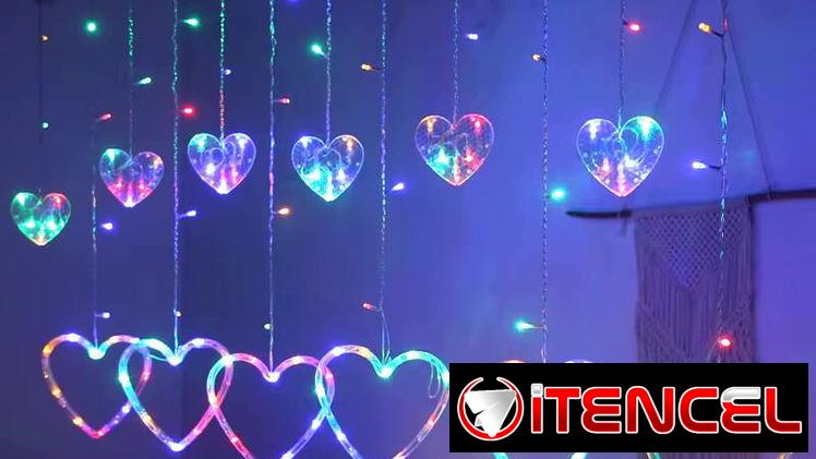 luces led con adornos de corazón  8 modos de iluminación  (Funcionan conectadas directamente a la corriente) en 5500cup
