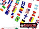 Banderas de 100 países del mundo, 30 metros de longitud y 100 banderillas de 14X21 cm.