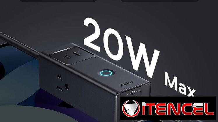 Regleta Baseus PD20W Con 3 Tomas AC + 3 Puertos USB Carga Rápida GaN 20W Para Hogar u Oficina 🔌⚡ Envío Disponible