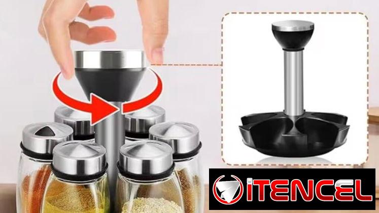 Juego de 6 frascos para especias con base rotatoria