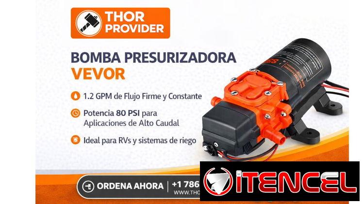 Bomba Presurizadora VEVOR 1.2 GPM 80 PSI 12V DC Autocebante Diafragma 2 Cámaras Para RV Riego Negro