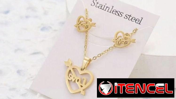 ✨Juego de Aretes y Cadena de Corazón 💛 Dorados de Acero Inoxidable ✨