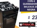 COCINA DE GAS CON 4 QUEMADORES Y 20″ NEGRA o PLATEADA MILEXUS
