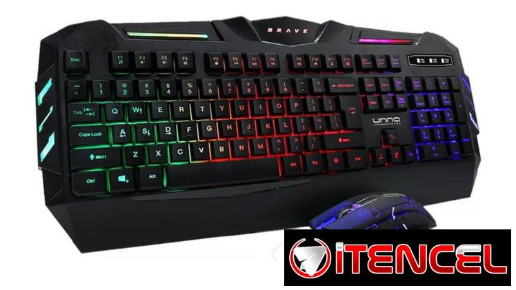 Combo Gamer Unno Tekno Brave BRV82 Teclado y Mouse Retroiluminados Anti-Ghosting DPI Ajustable Cable Trenzado