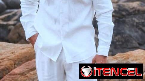 Conjunto de lino blanco para hombres , juego de lino blanco , pantalón blanco de lino. Camisa blanca de lino