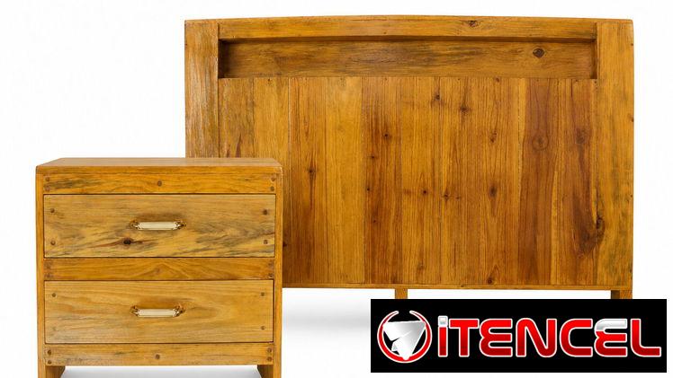 Espaldar de cama con gavetero de madera Pinotea