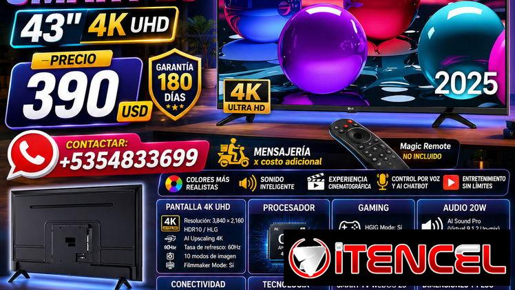 📺 SMART LG 📺 DE 43″ UHD 4K AÑO 2025 WEBOS25.  MENSAJERÍA CON FACTURA Y GARANTÍA. 📲 54833699