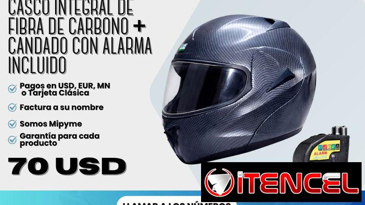 🏍️ Casco integral de fibra de carbono 🔒 Candado con alarma incluido 💲 Solo $70
