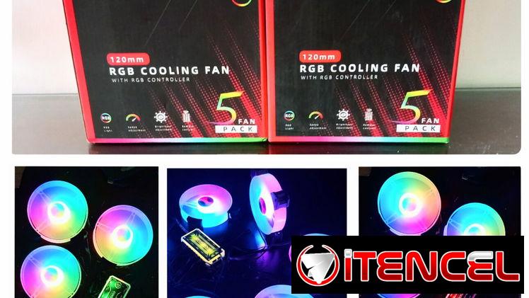 COOLMOON SET DE 5 VENTILADORES ARGB CON SU MANDO REMOTO, NUEVOS