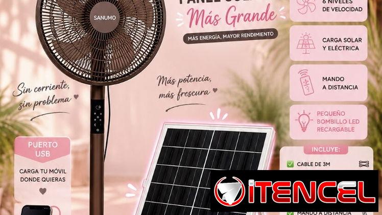 3 en 1 ‼️ VENTILADOR RECARGABLE SABUMO CON PANEL SOLAR Y BOMBILLO