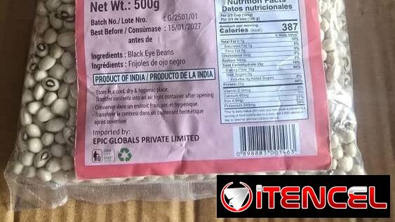 Paquete sellado de frijol carita ( 500 g ) . Importado  de la India