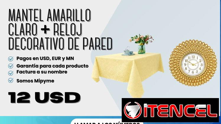 Mantel amarillo claro + Reloj decorativo de pared