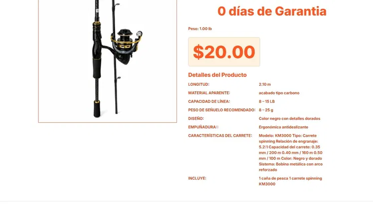 Set de Pesca Deportivo: Caña de 2.10m con Carrete de Bobina Metálica VPT#-0403
