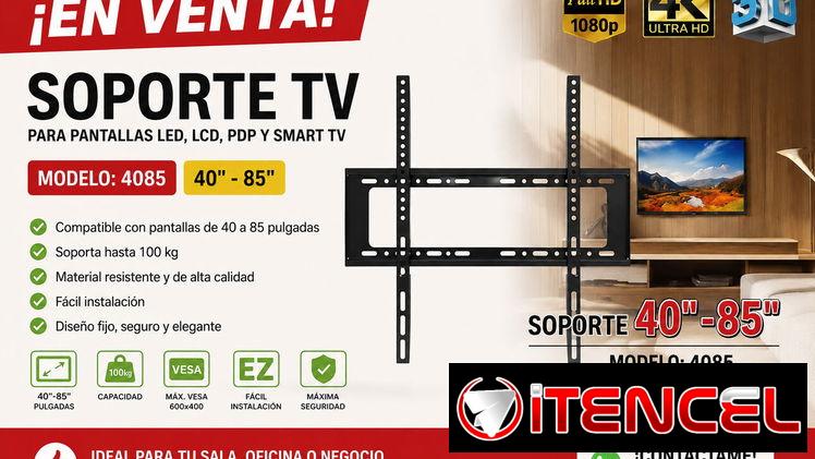 Soporte para TV de pared De 40 a 85 pulgadas 📏 Alta resistencia y calidad original Incluye kit completo de instalaci