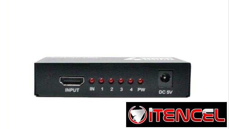 Splitter Unno Tekno HDMI 4K 30Hz 4 Puertos Deep Color 48-Bit Dolby DTS Extensor Señal Plug & Play Con Adaptador