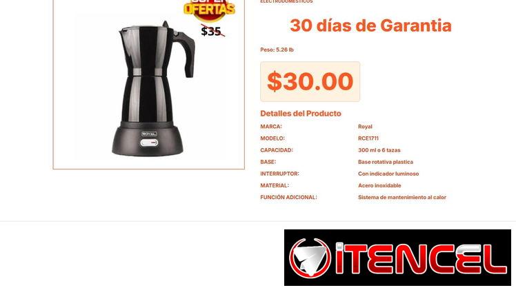 Estructura estable en la Cafetera eléctrica Royal de alta gama VPT#-0060