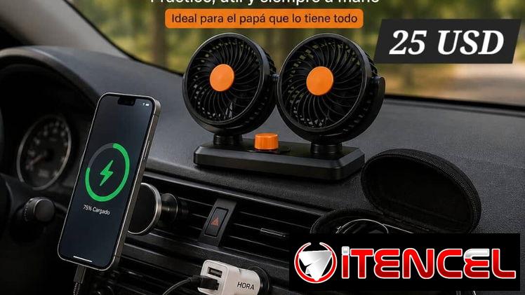 Cargador de coche + Soporte magnético para celular + Mini ventilador portátil + Estuche protector portátil rígido