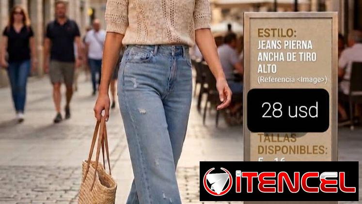 Pantalones anchos, jeans pierna ancha de tiro
