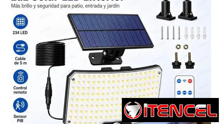 Lámpara solar de pared exterior, 234 led, 200W, con control remoto y 3 modos de trabajo. Sensor de movimiento. 8000K luz