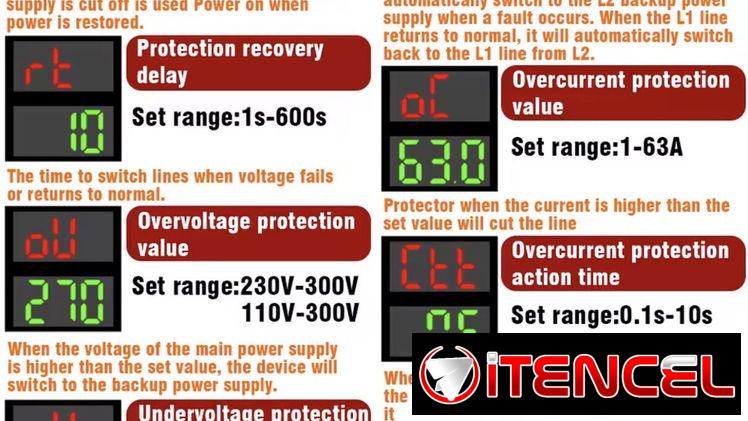 2 en 1 ATS Transfer + Protector de Voltaje Ajustable Manual 110V 63A 2P
