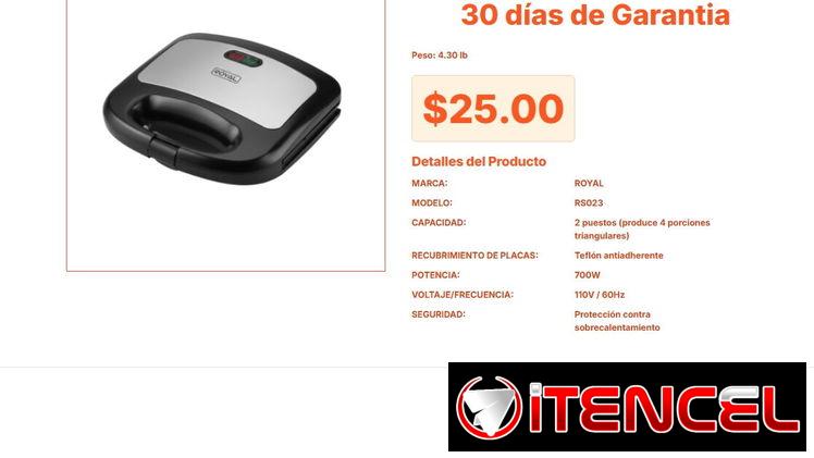 Sandwichera Royal de 700W con 30 Días de Respaldo Técnico por $25 VPT#-0271