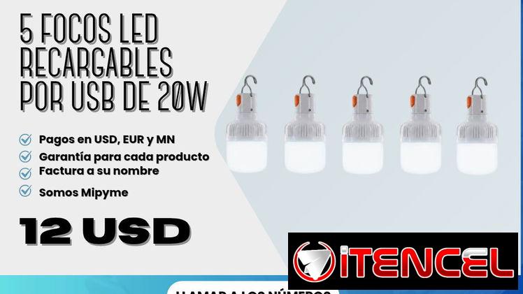 💡 5 Focos LED Recargables por USB de 20W 💲 Precio de la oferta: 12 USD
