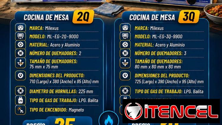 🥘2 OPCIONES 🥘DE COCINA DE MESA MILEXUS 2Q – 3Q. MENSAJERÍA CON FACTURA Y GARANTÍA. 📲 54833699