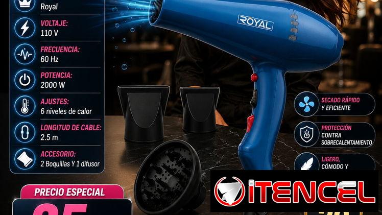 🎁 SECADORA 🎁 ROYAL 2000W  2 BOQUILLAS Y 1 DIFUSOR. MENSAJERIA CON FACTURA Y GARANTIA. 📲 54833699