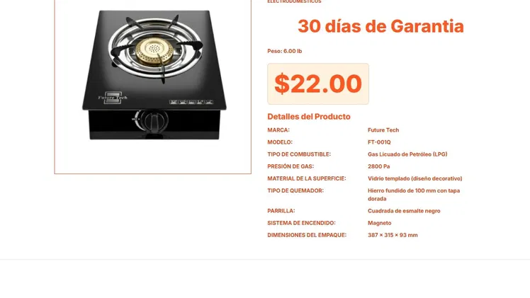 Fogón Future Tech 1 Quemador Pro: Vitrocerámica y Parrilla Esmaltada VPT#-0350