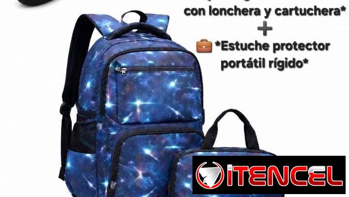 JUEGO DE MOCHILA CON LONCHERA Y CARTUCHERA+ESTUCHE PROTECTOR PORTÁTIL RÍGIDO
